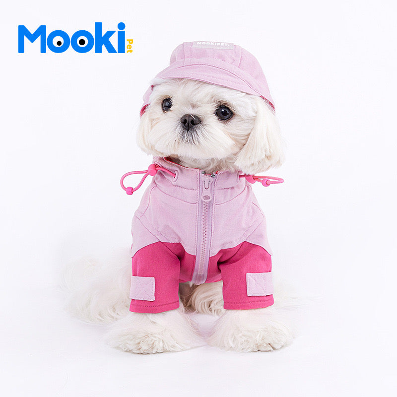 Pink Colorblock Windbreaker with Hood for Pets